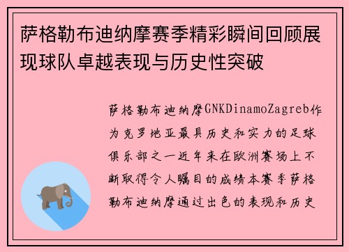 萨格勒布迪纳摩赛季精彩瞬间回顾展现球队卓越表现与历史性突破 萨格勒布迪纳摩赛季精彩瞬间回顾展现球队卓越表现与历史性突破